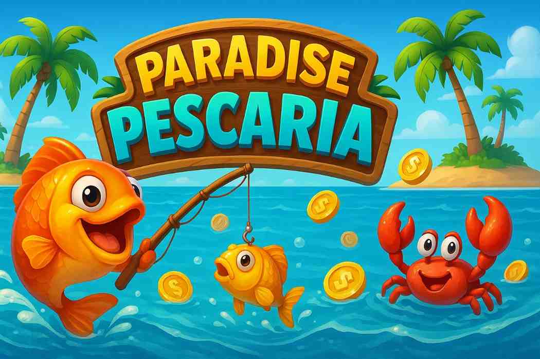 Peixes coloridos nadando em um jogo de pescaria online.